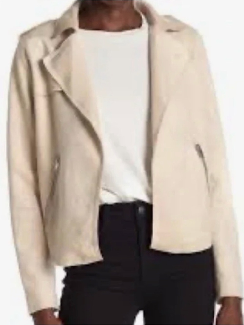 Philosophy tan faux suede open moto jacket